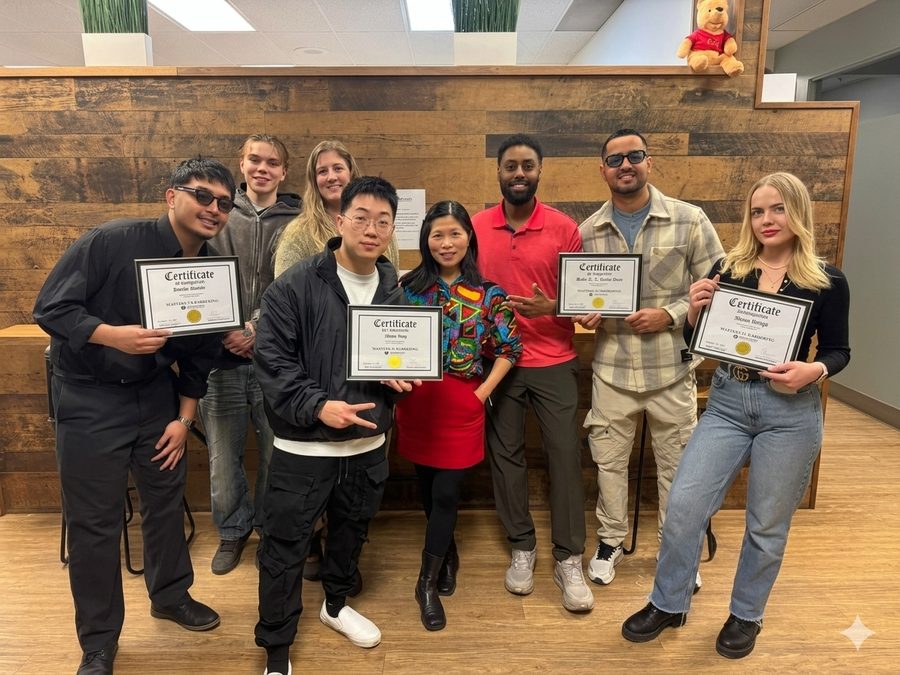 Graduating class with certificates on campus