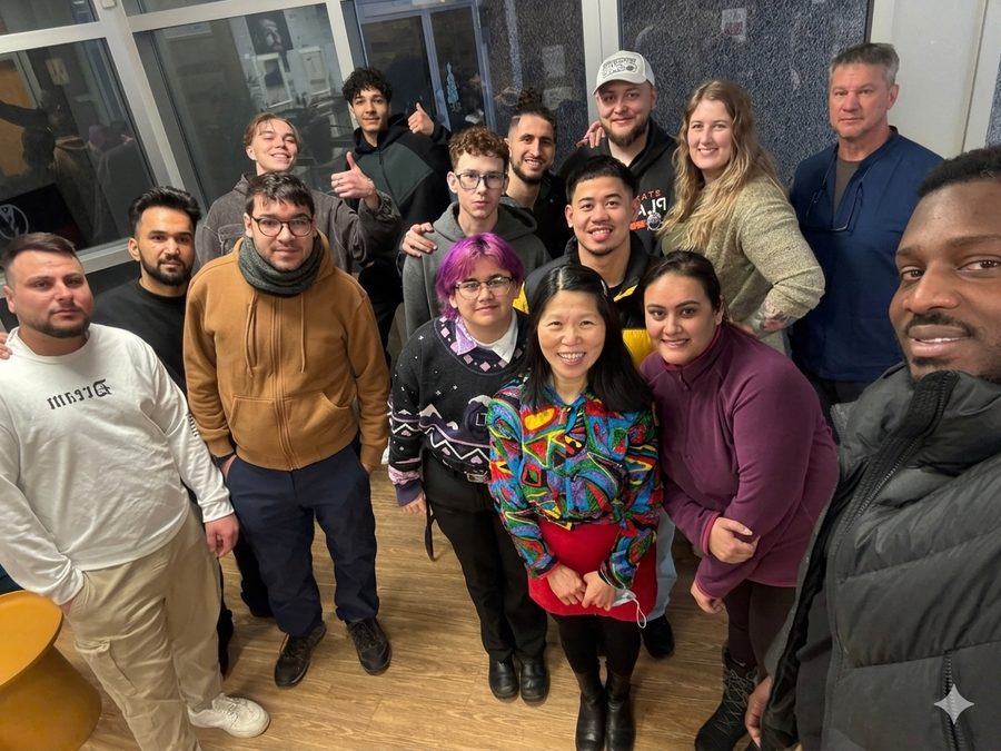 Students and instructors celebrating together